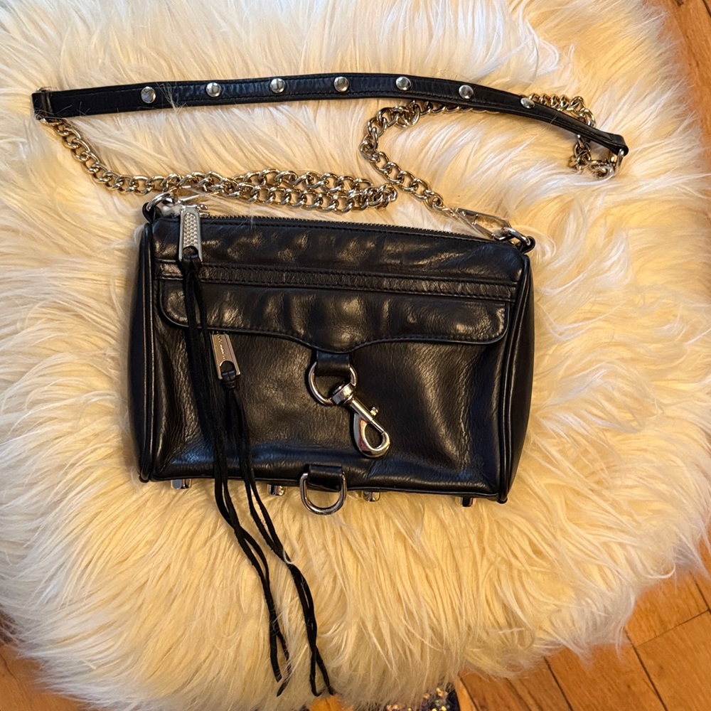 Rebecca Minkoff Black Leather Crossbody Bag with Chain Strap